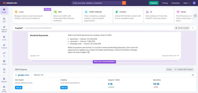 Semrush Toolkits-main screen