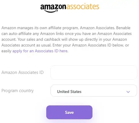 entering the Amazon associates ID