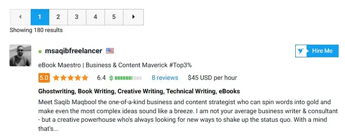 Client hiring a professional writer on the Freelancer.com platform