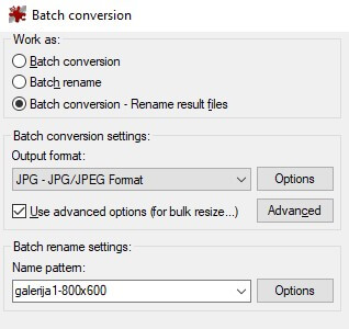 IrfanView Batch conversion osnovne postavke