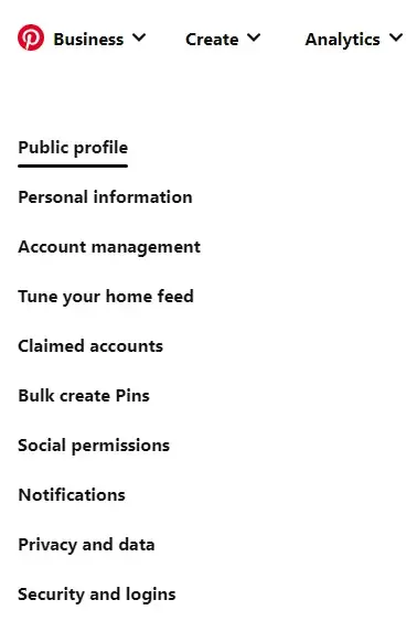 pinterest javni profil opcije