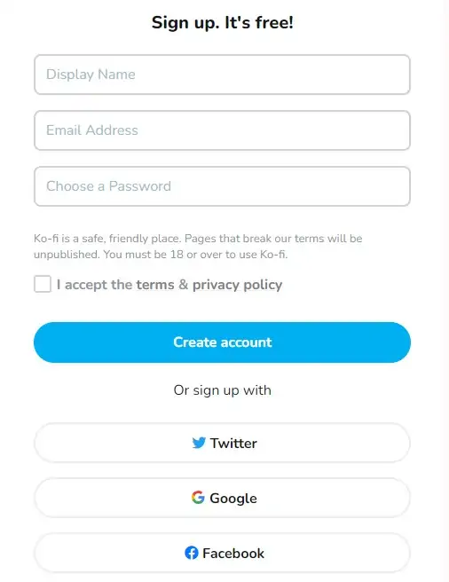 Ko-Fi registracija