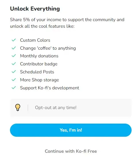 Ko-fi izdvajanje postotka za zajednicu