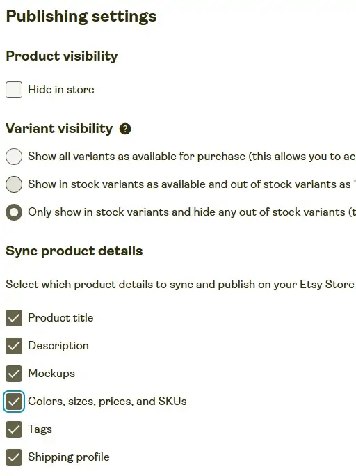 Publishing settings