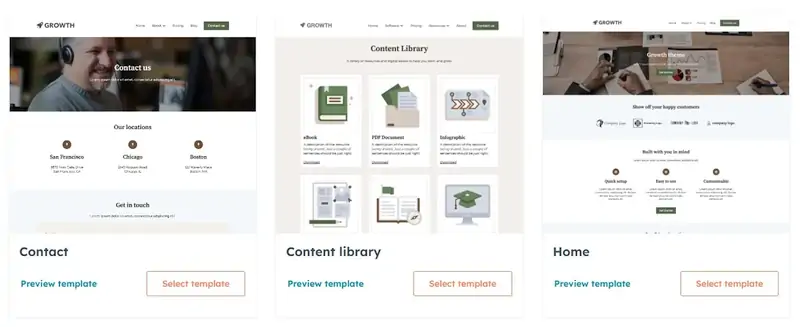 Hubspot website builder- biblioteka predložaka za stranice