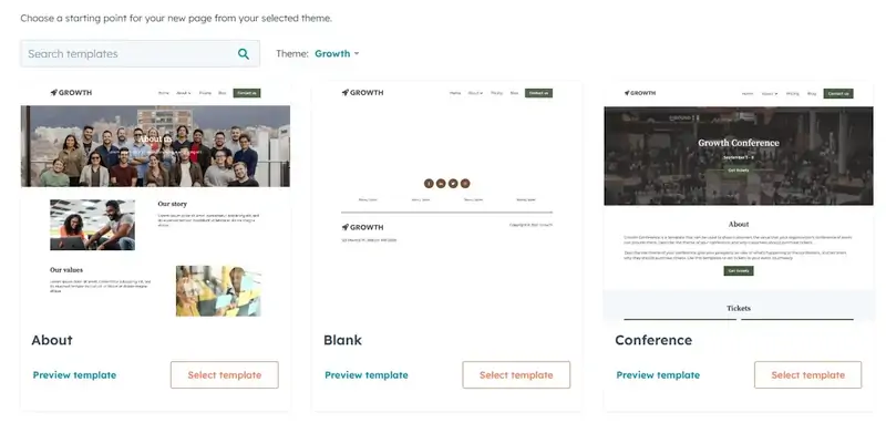 HubSpot website builder – preddefinirane teme