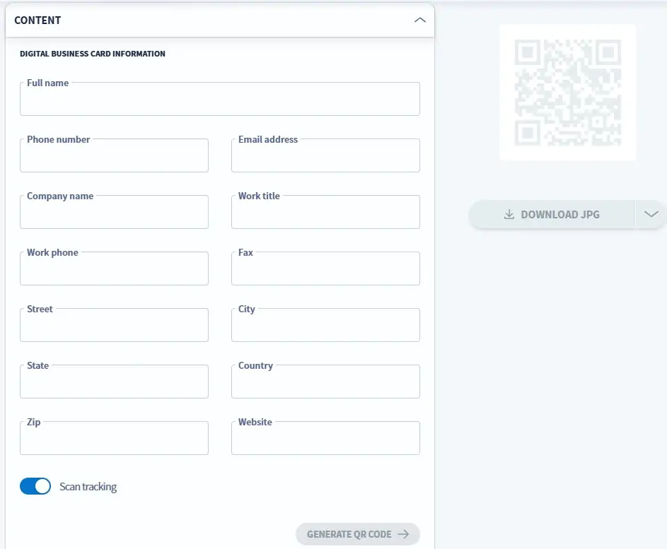 QRCG generator koda za digitalnu vizitku